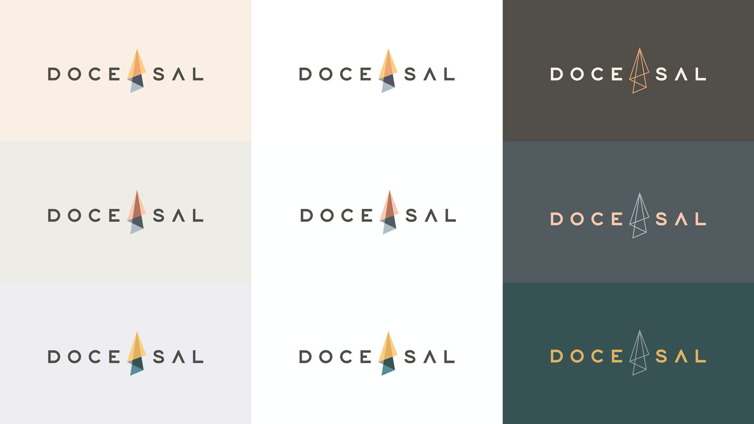 Logotipo Doce Sal em variações de cores acompanhando tendências de decoração. Parte do projeto de identidade visual para pequena empresa de utensílios de cozinha Doce Sal Panos de Pratos